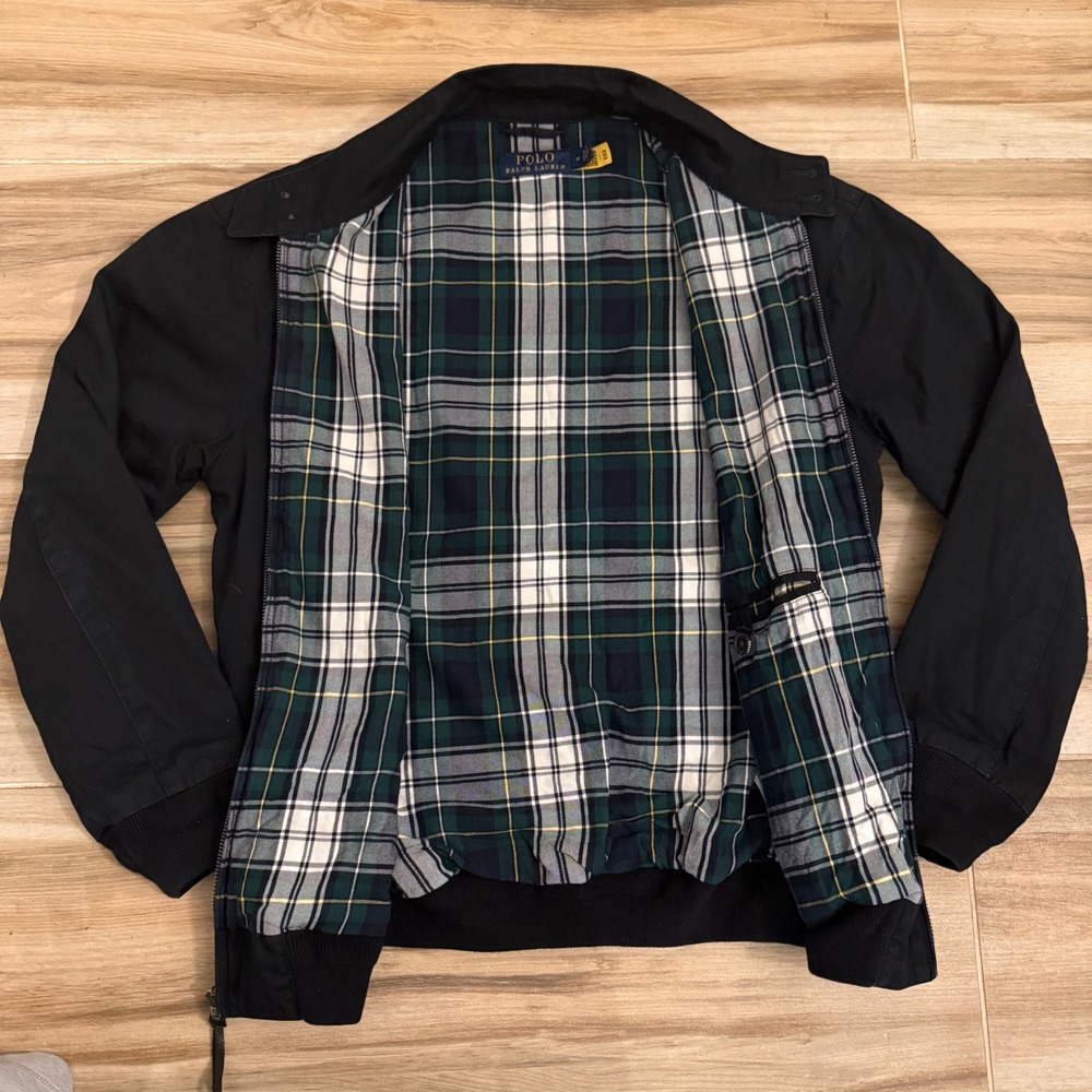 Polo Ralph Lauren Mens Harrington Jacket Black Plaid Lined Bomber Medium